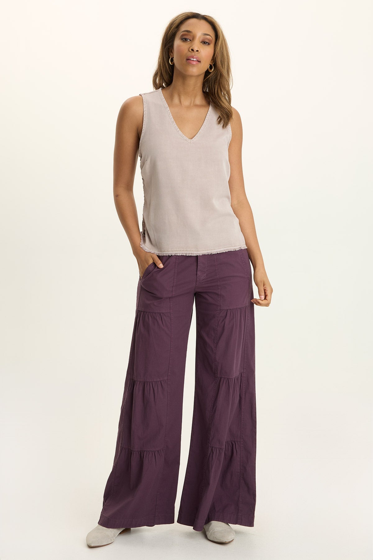 Ileana Cinched Soft Twill V-Neck Tank
