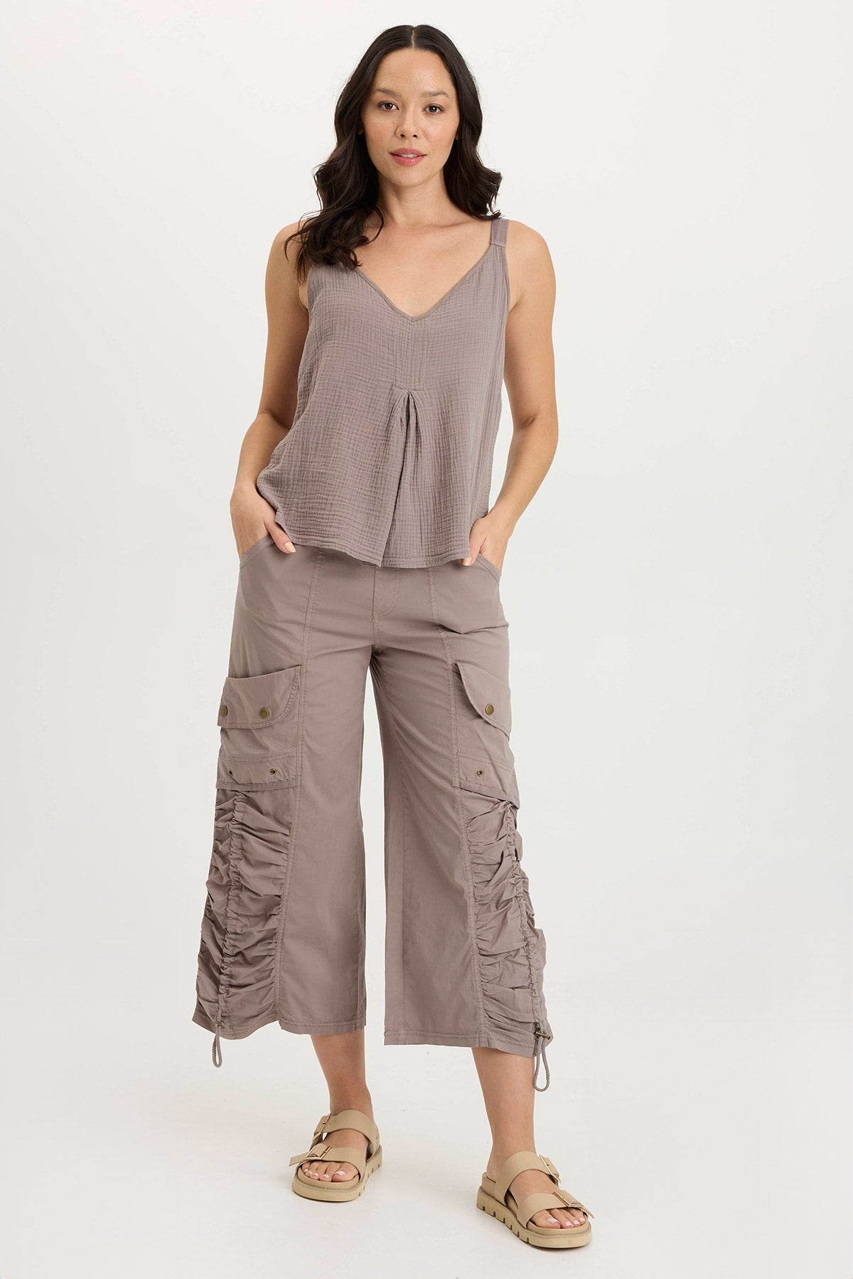 Muldoon Poplin Ruched Wide-Leg Crop Pant