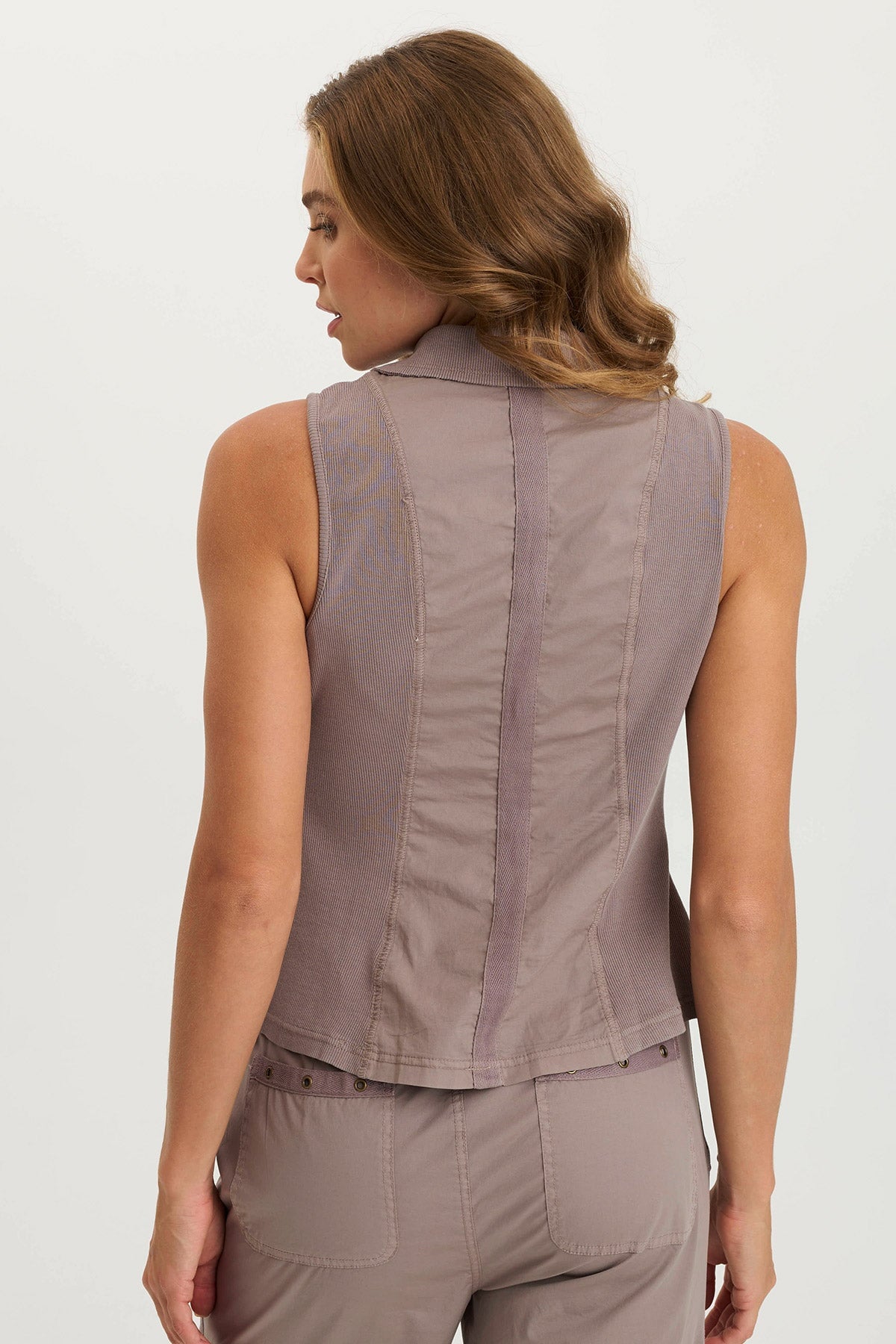 Shelton Poplin/Ribbed Zipper Pocket Vest