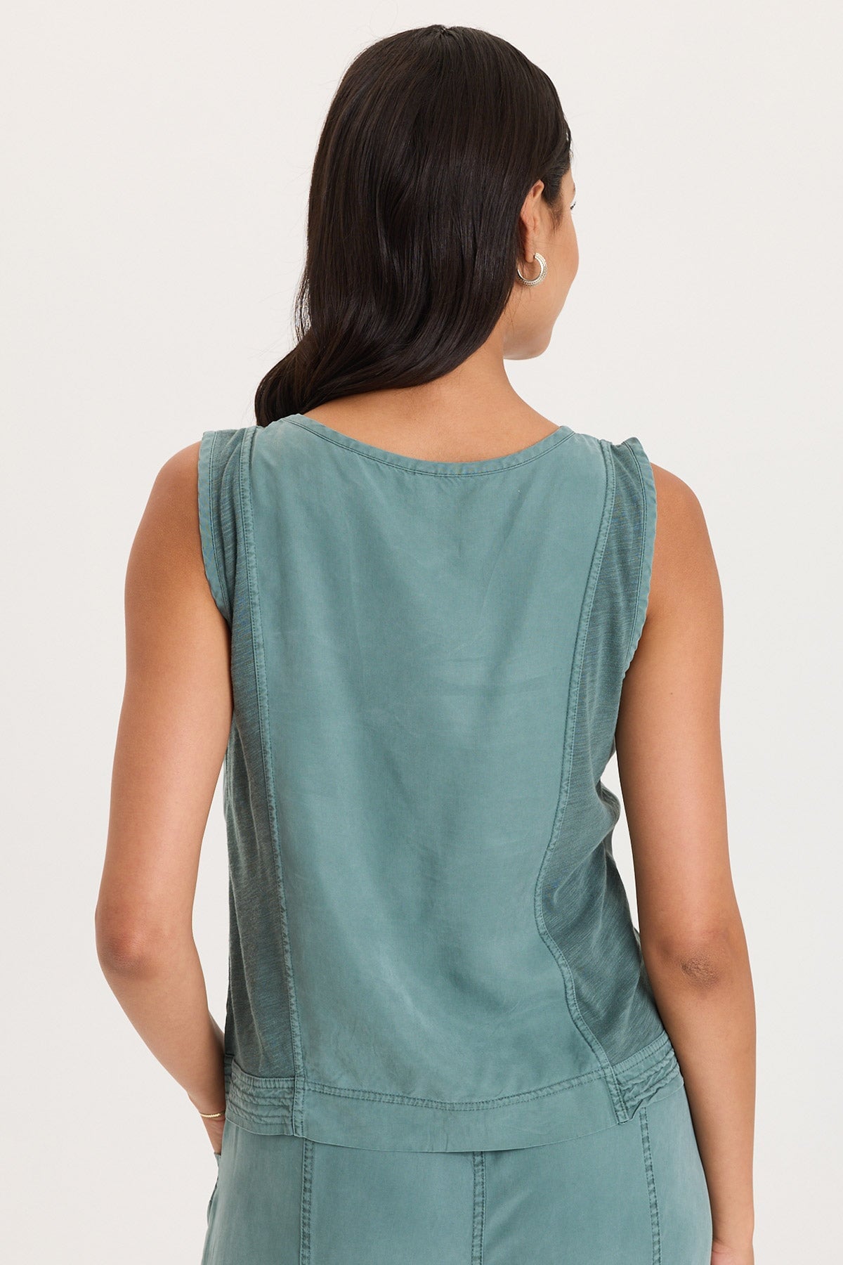 Davies Stitched Hem Twill/Jersey Tank