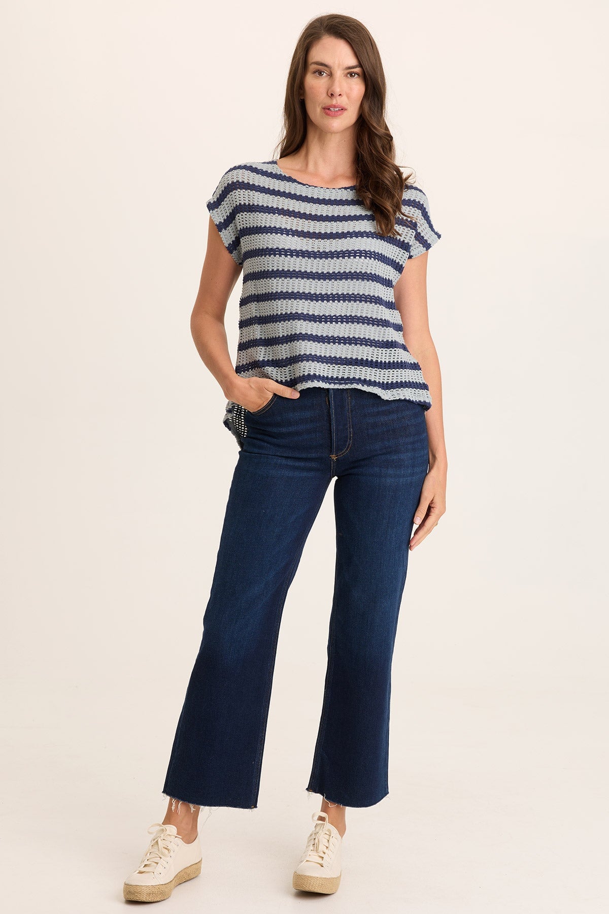 Lawder Stripe Knit Waterfall Back Top