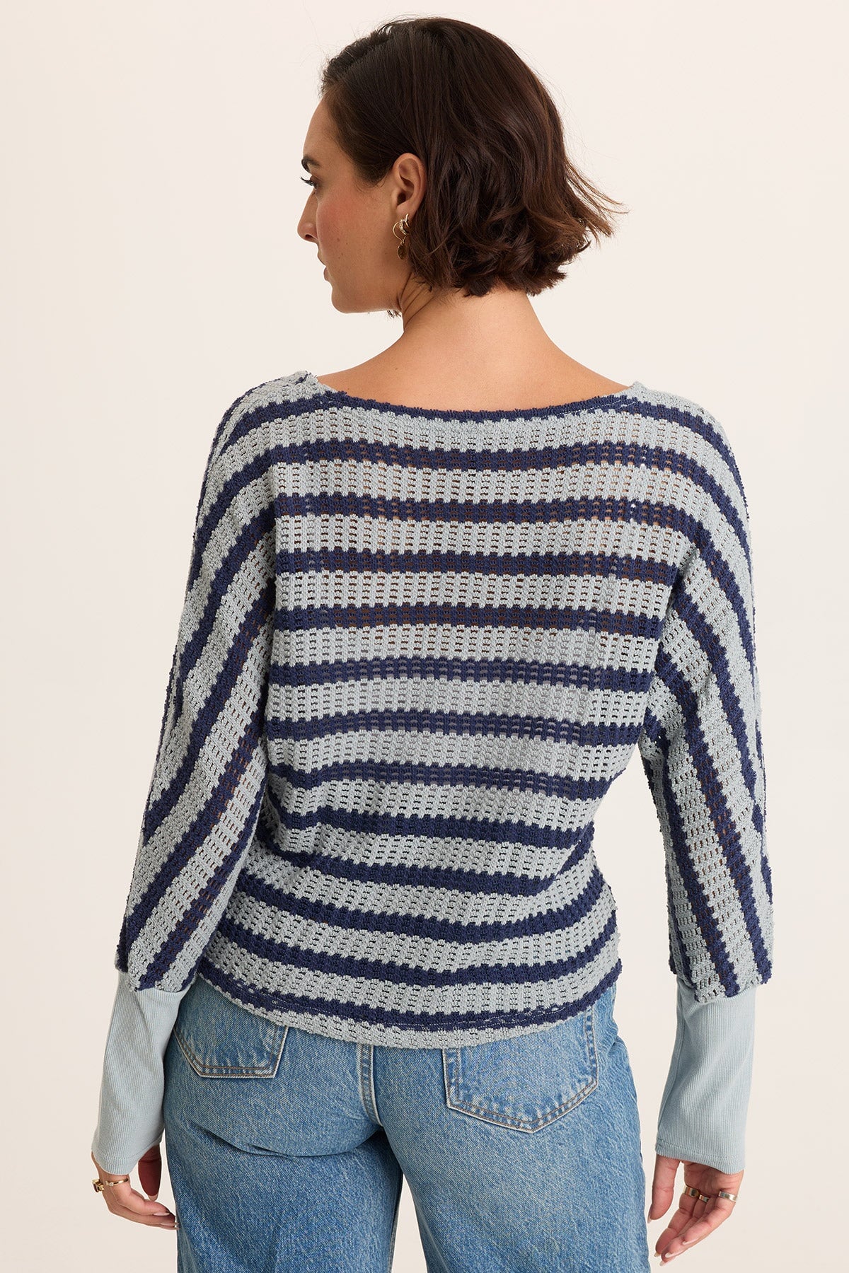 Gowen Stripe Knit Kimono Long Sleeves Top