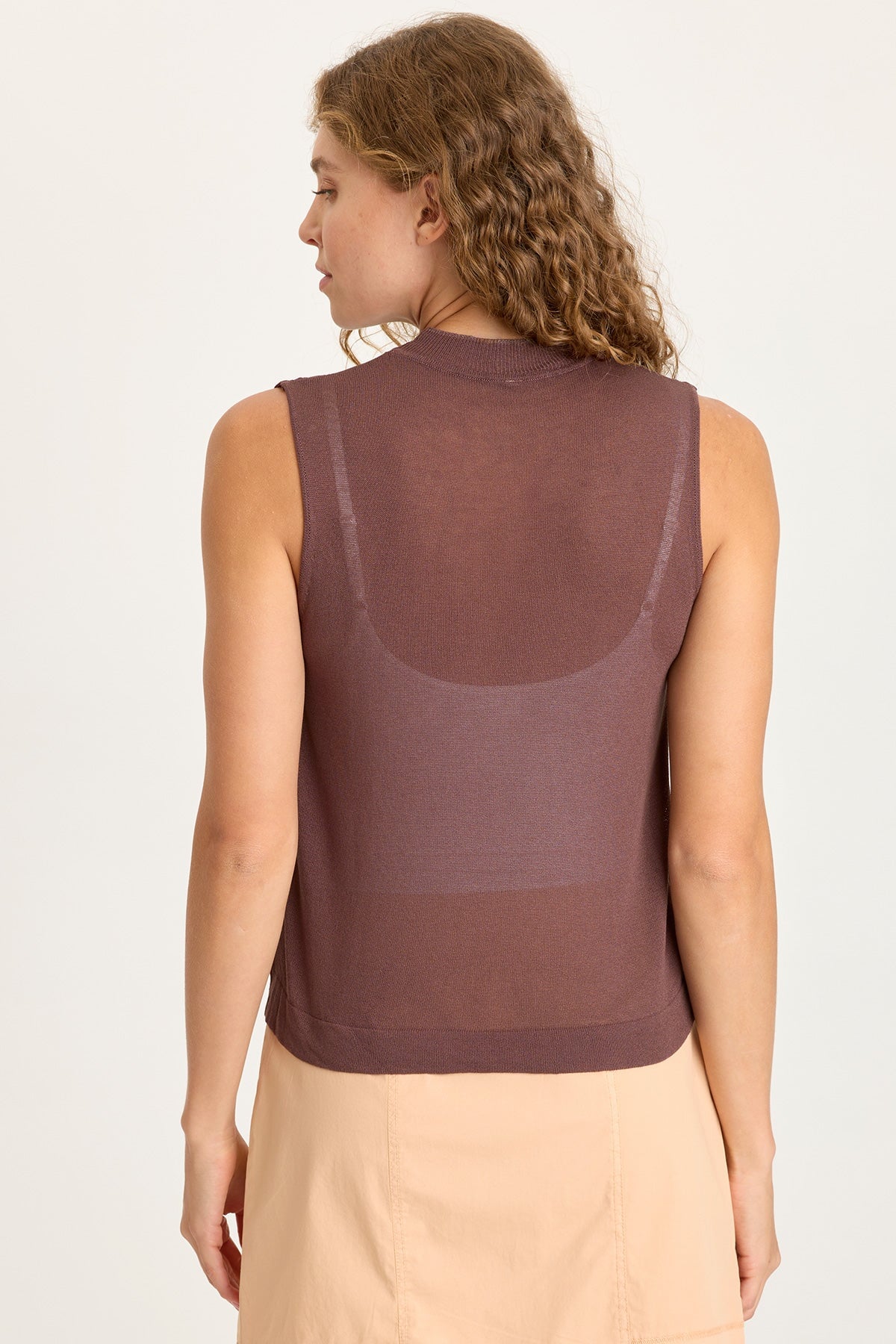 Orren Satin/Knit High Neck Tank