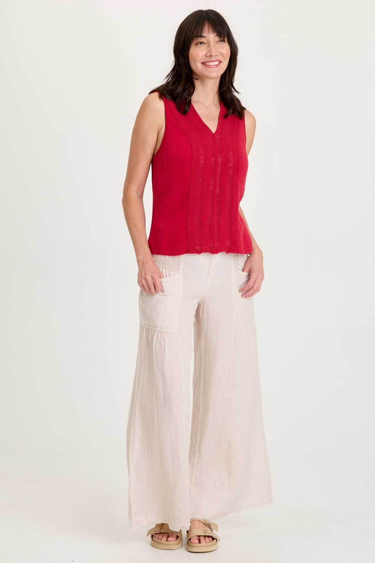 Reid Gauze/Crochet V-Neck Tank