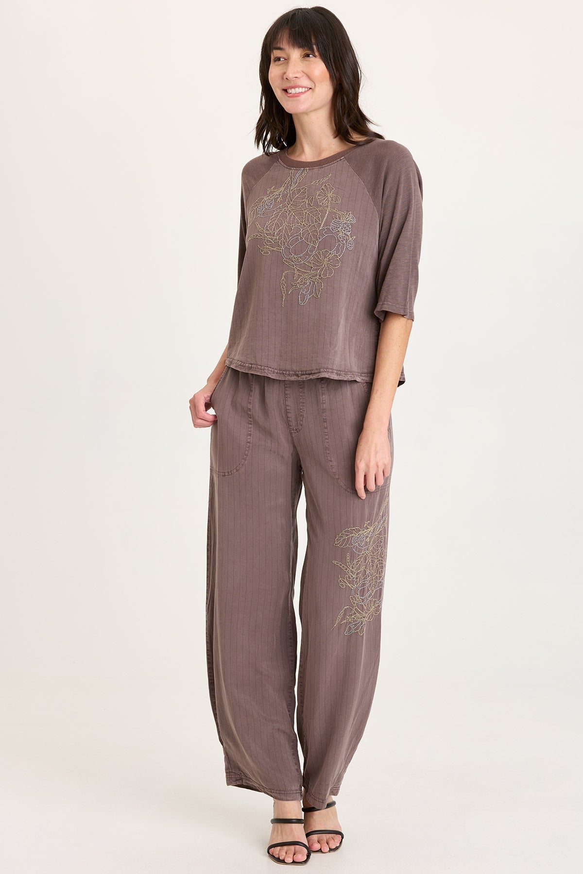 Jory Embroidered Pinstripe Raglan Top