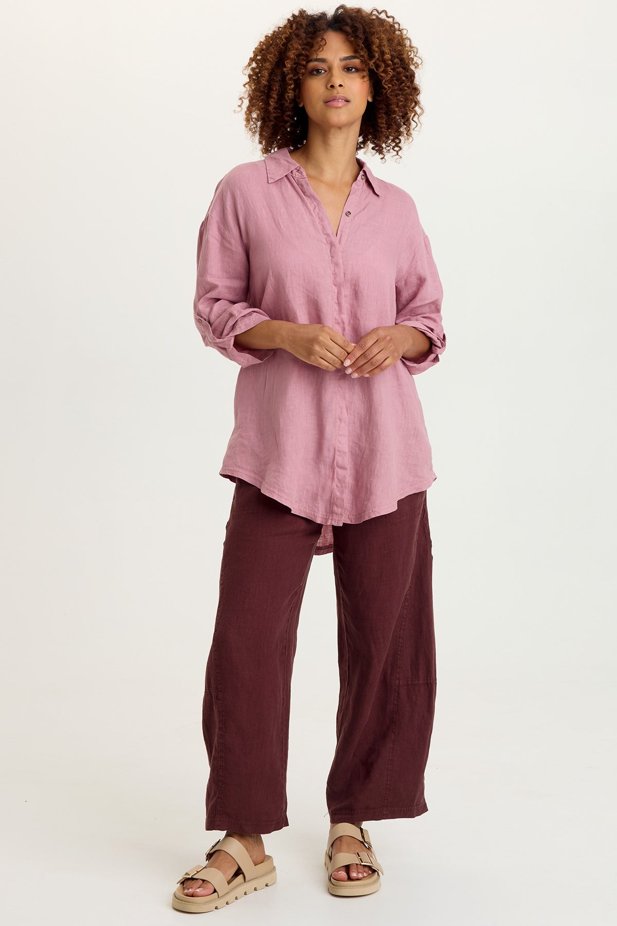 Moira Linen Hi-Lo Button-Up Top
