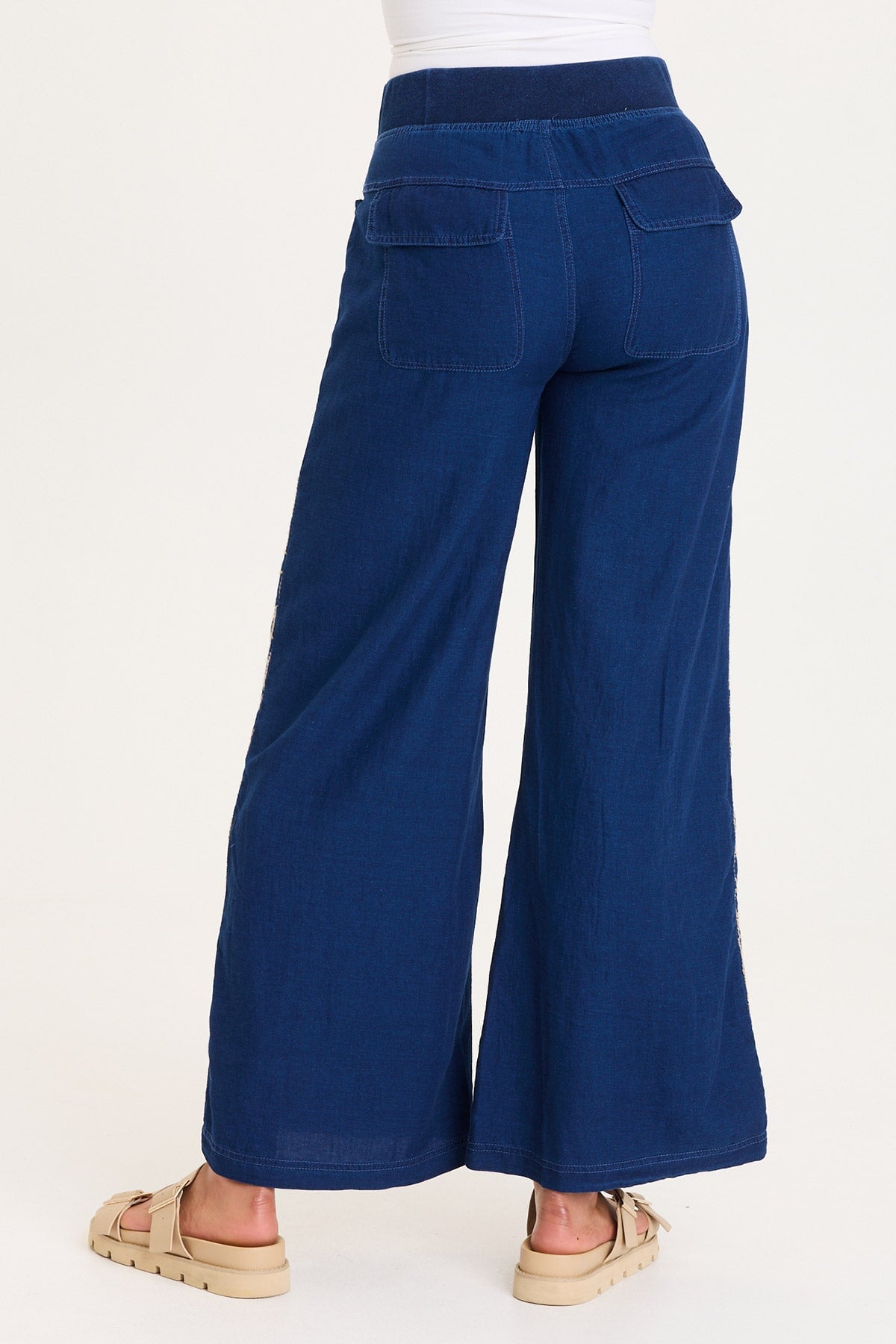 Bonello Embroidered Mock-Denim Wide-Leg Pant