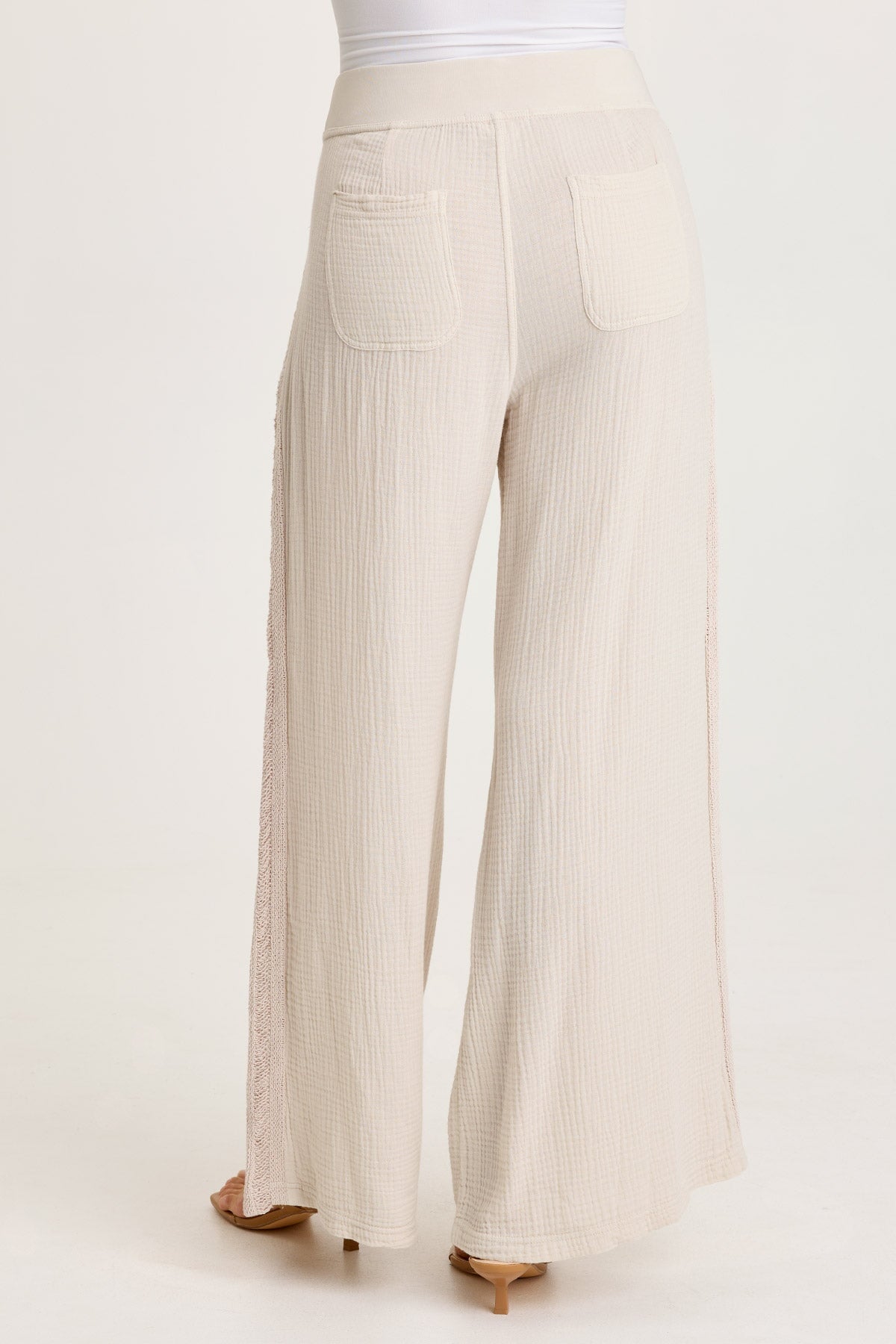 Elu Gauze Lace Trim Wide Leg Pant