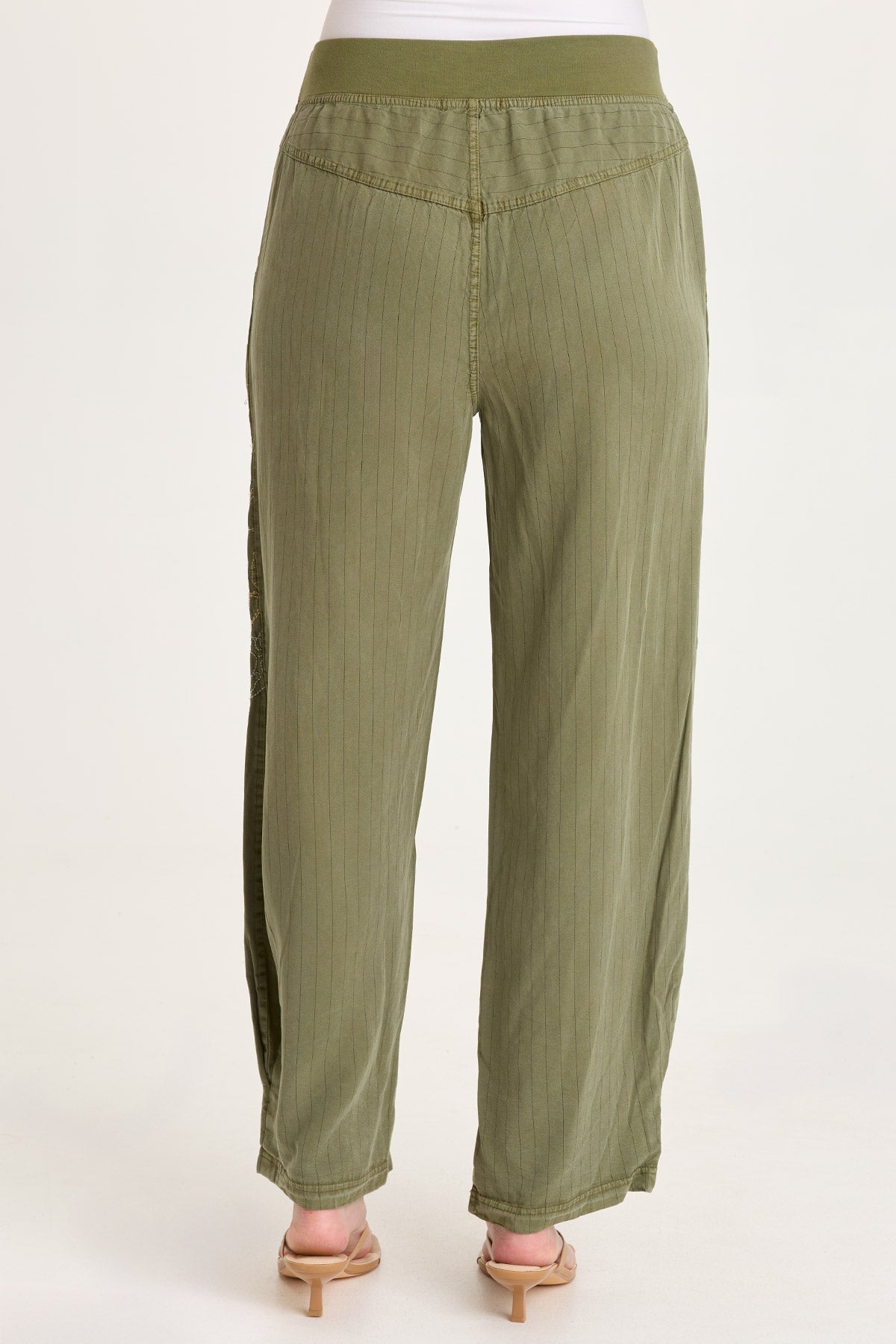 Carell Embroidered Pinstripe Pleated Leg Pant