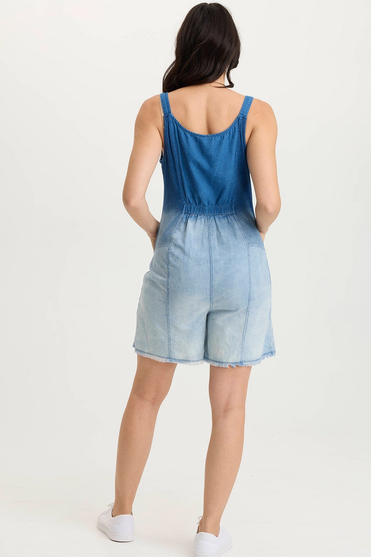 Sauni Indigo Twill/Jersey Adjustable Romper