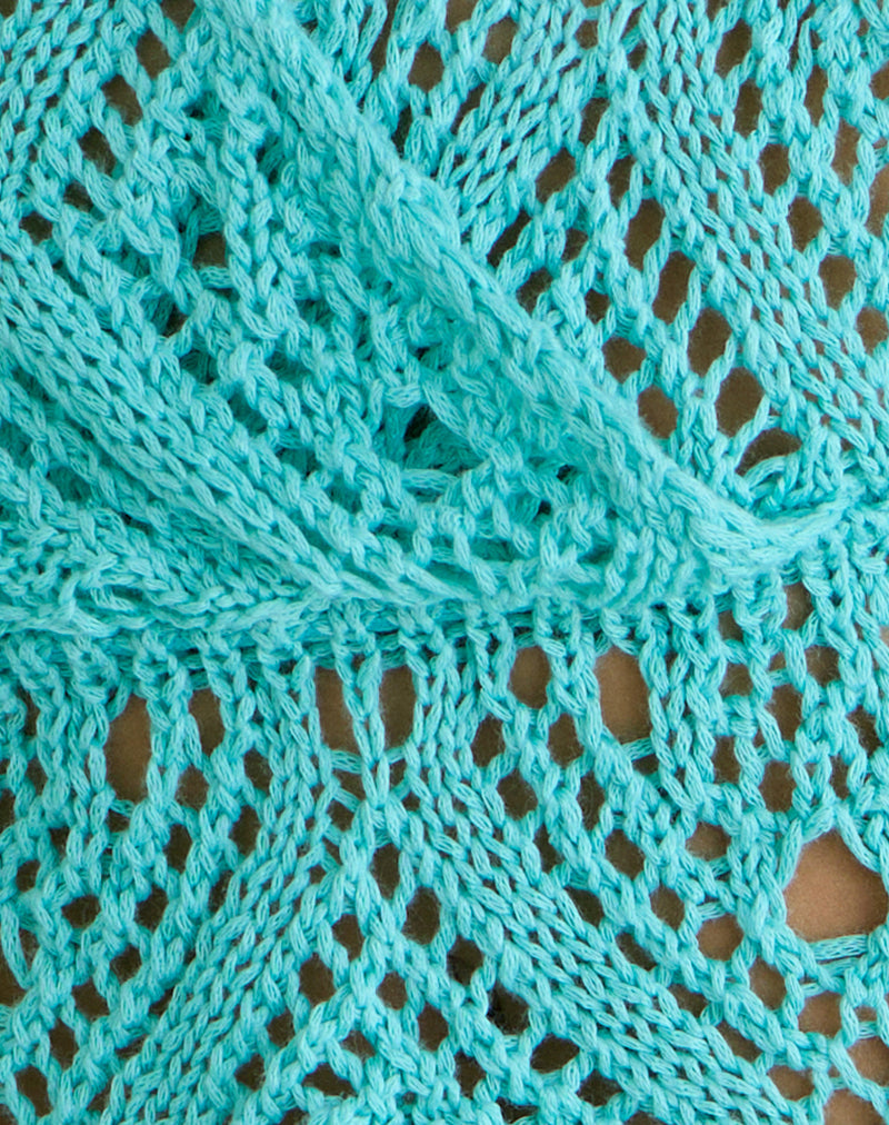Allyne Halter Top in Crochet Knit Aqua Sky