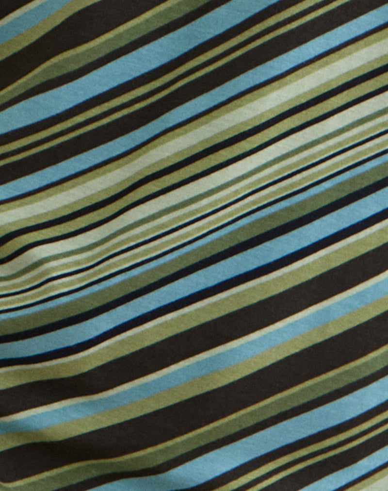 Amelina Mini Dress in Mixed Stripe Green