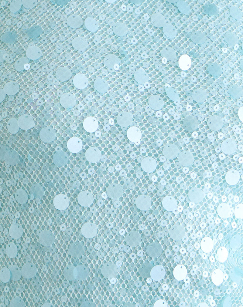 Arlela Top in Net Sequin Blue with Beaded Hem