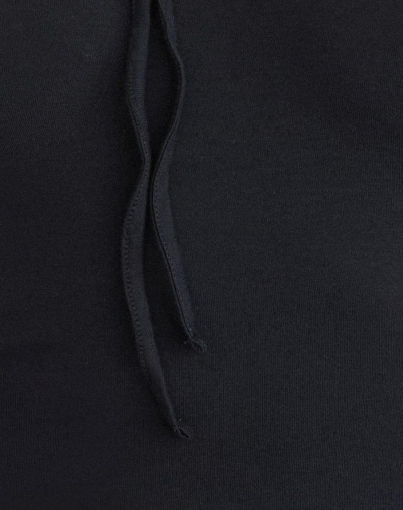 Aye Plunge Long Sleeve Top with Ruched Neck in Black