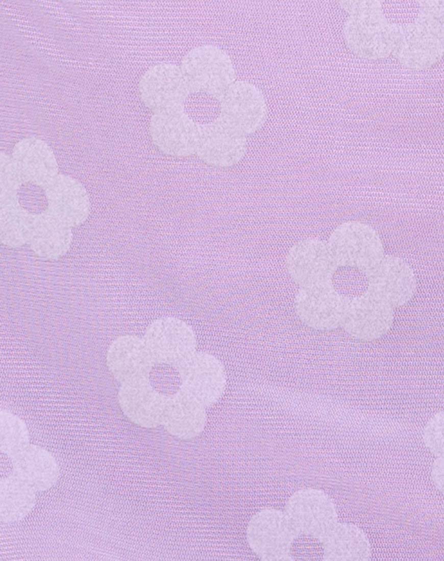 Becky Bodycon Dress in Lilac Mesh Daisy White Flock