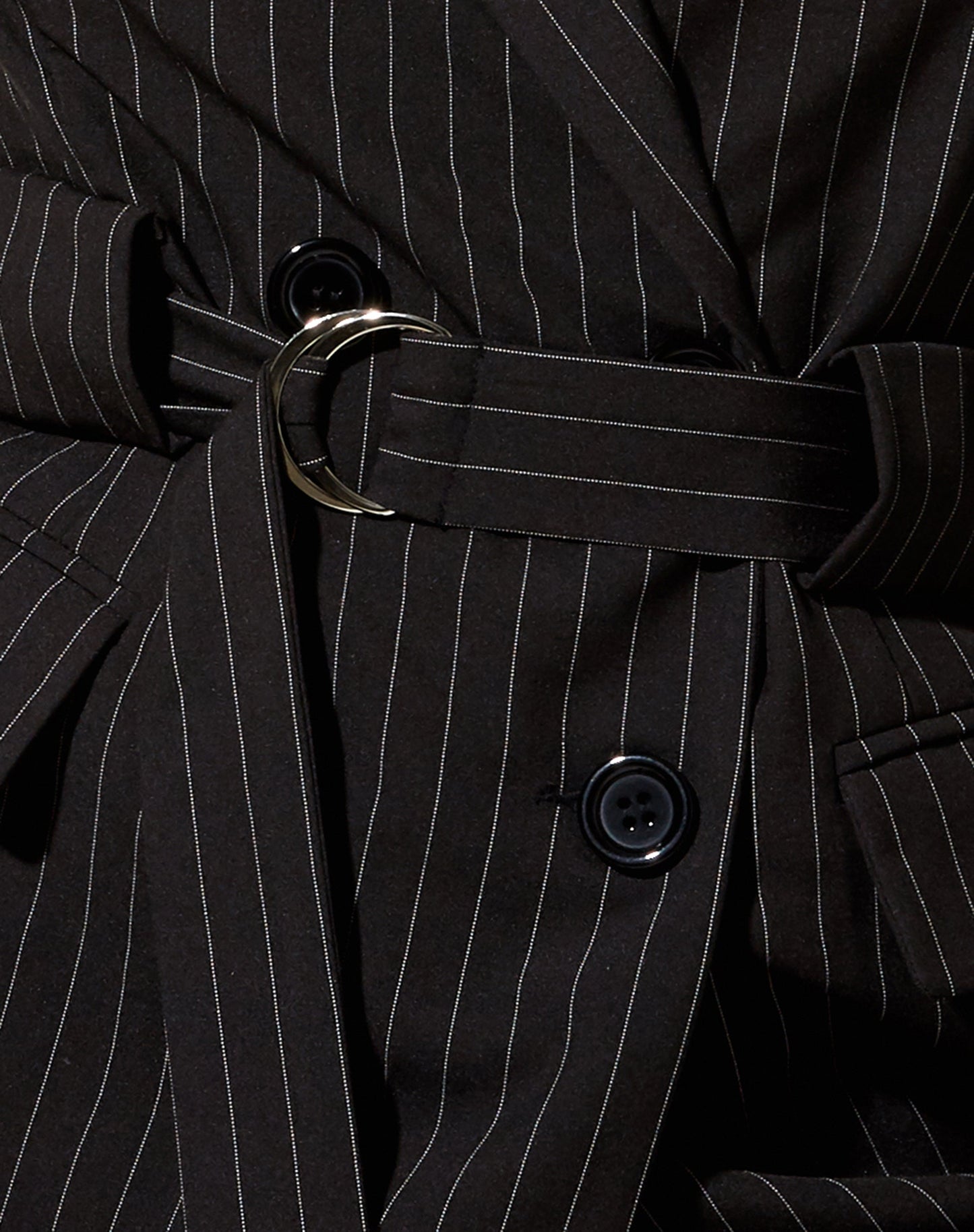 Belted Blazer in Pinstripe Black
