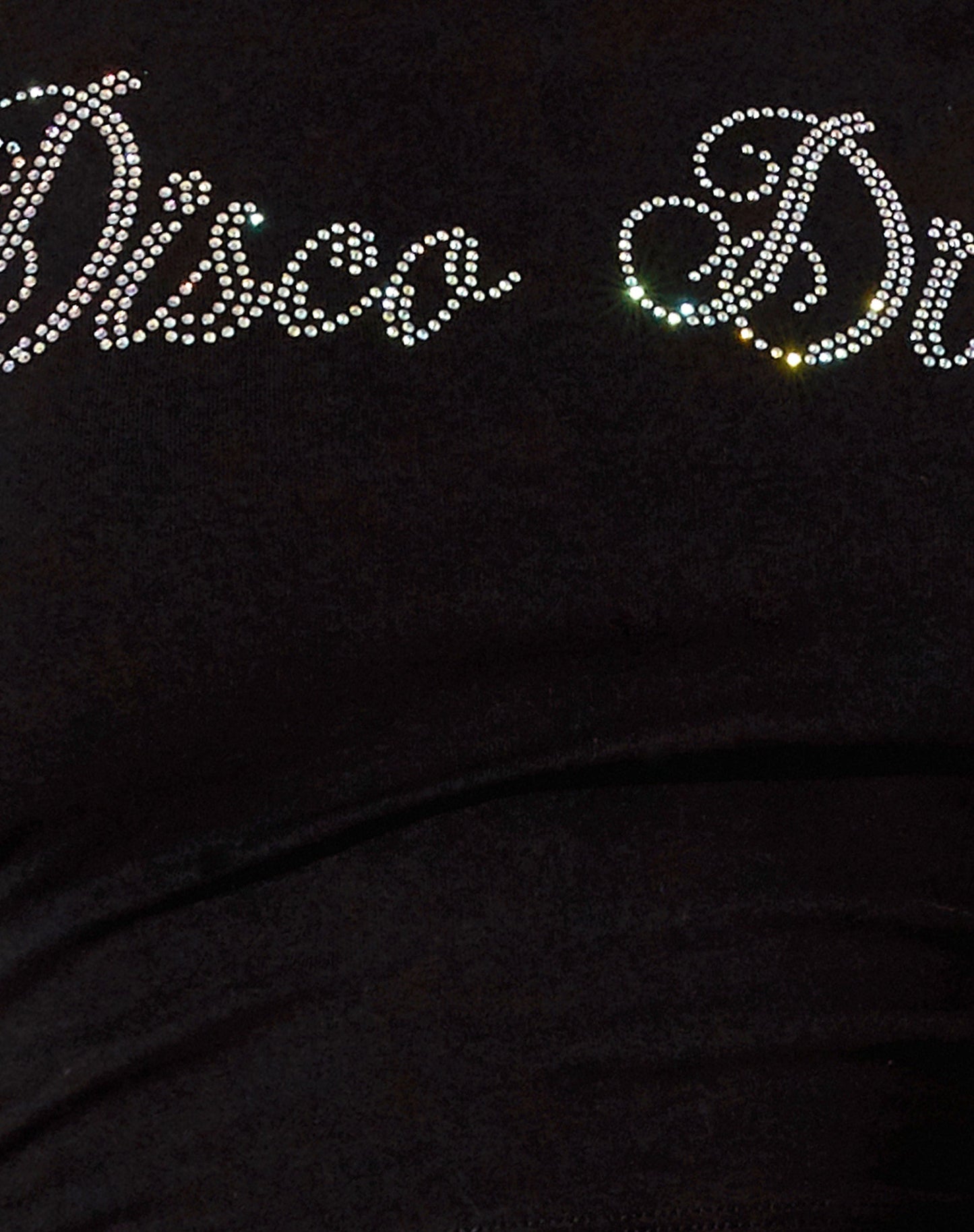 Bonnie Long Sleeve Crop Top in Black Disco Diva Hotfix