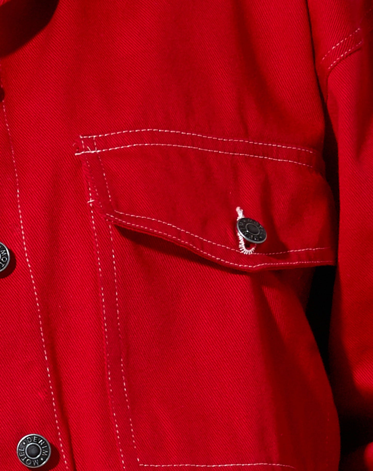 Boxy Denim Jacket in Racing Red with White Stitch