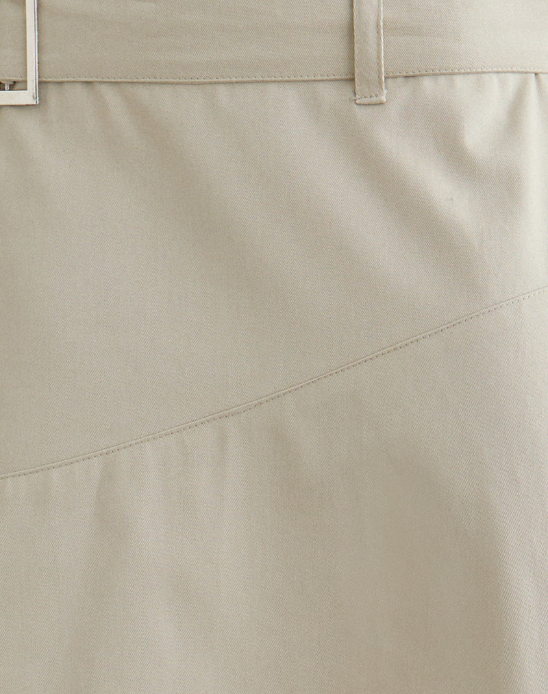 Cabot Midi Skirt with Belt in Cotton Twill Latte