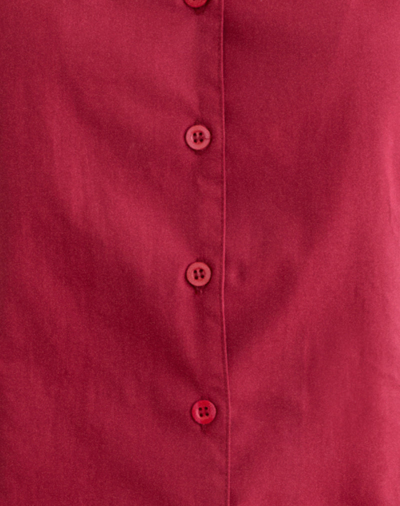 Cloma Fitted Blouse with Puff Sleeves in Adrenaline Red