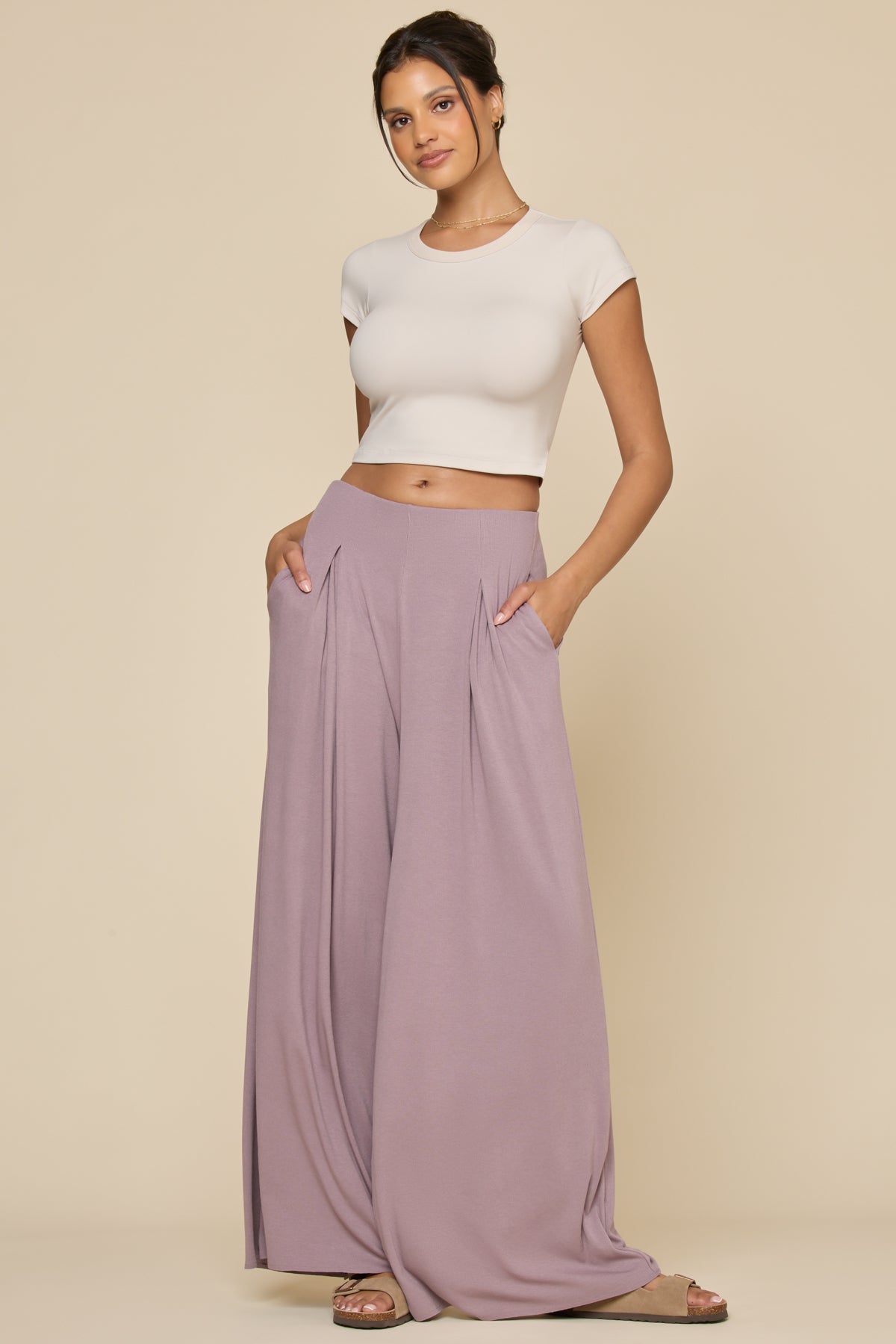 Go with the Flow Wide Leg Pant - Dusty Mauve