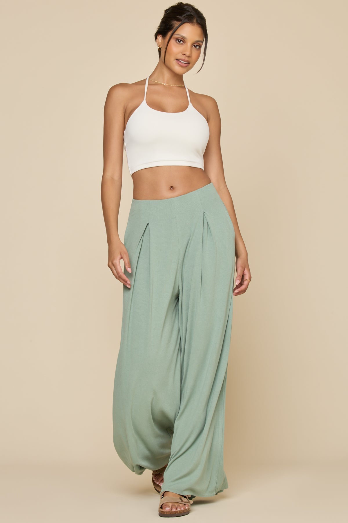 Go with the Flow Wide Leg Pant - Evening Moss