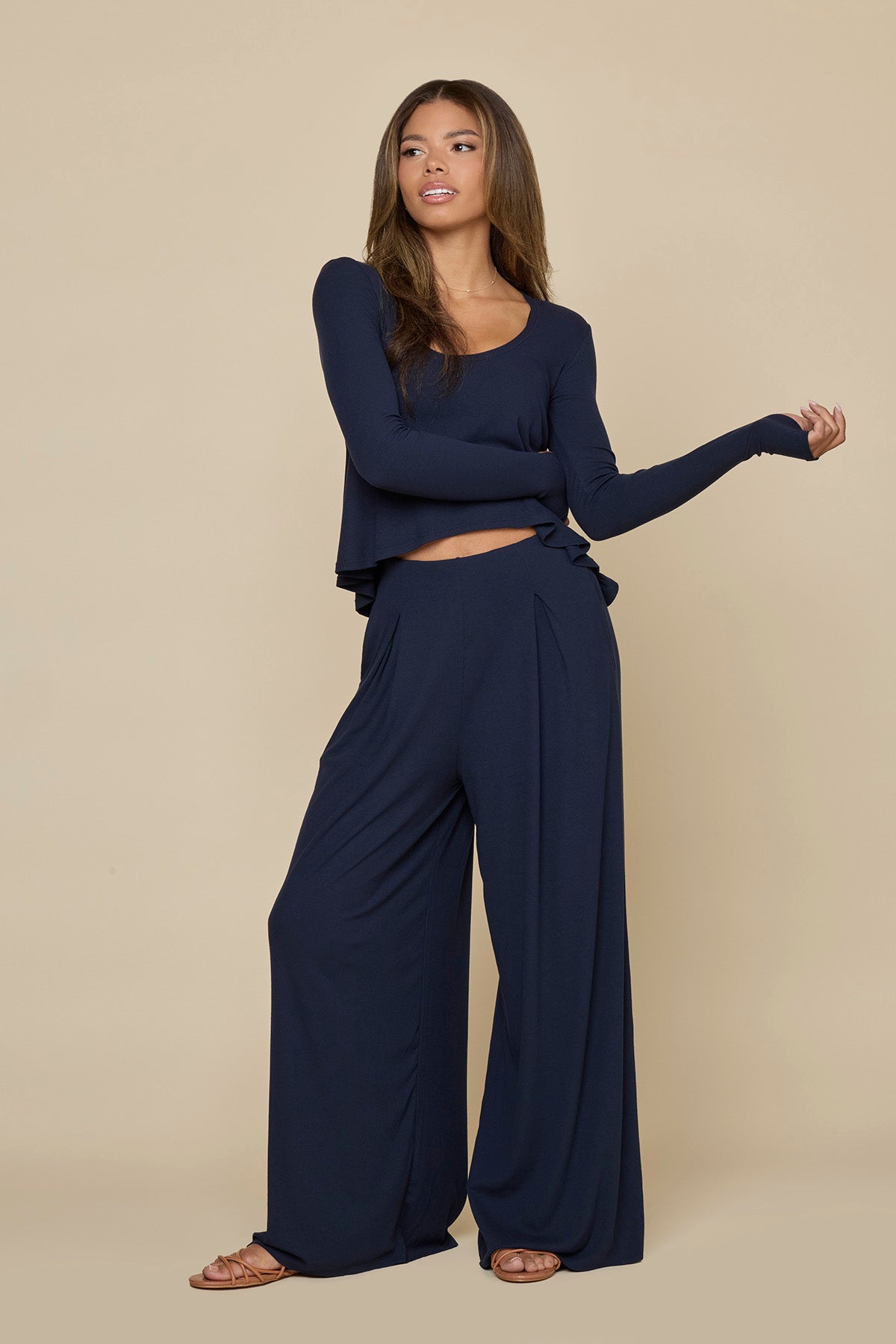 Go with the Flow Wide Leg Pant - Cosmic Navy