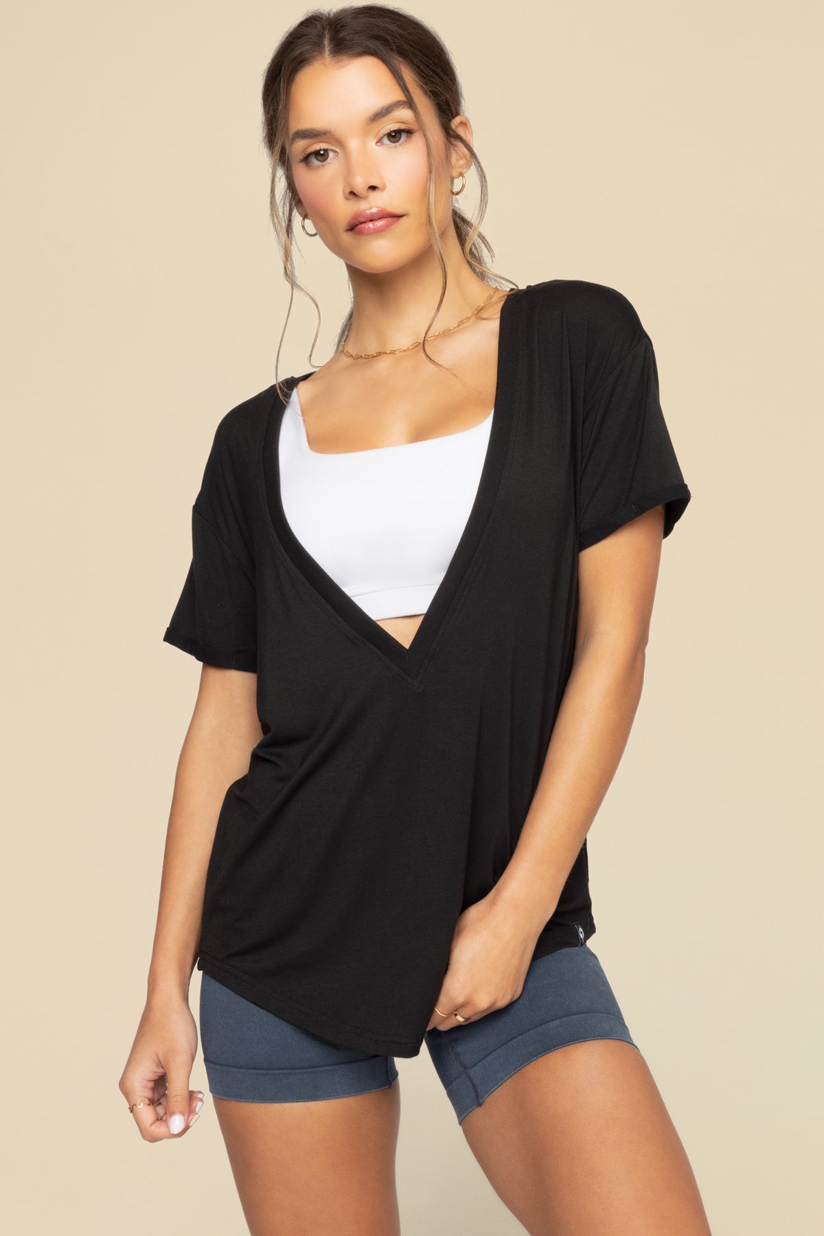 Reversible Deep V Tee - Black