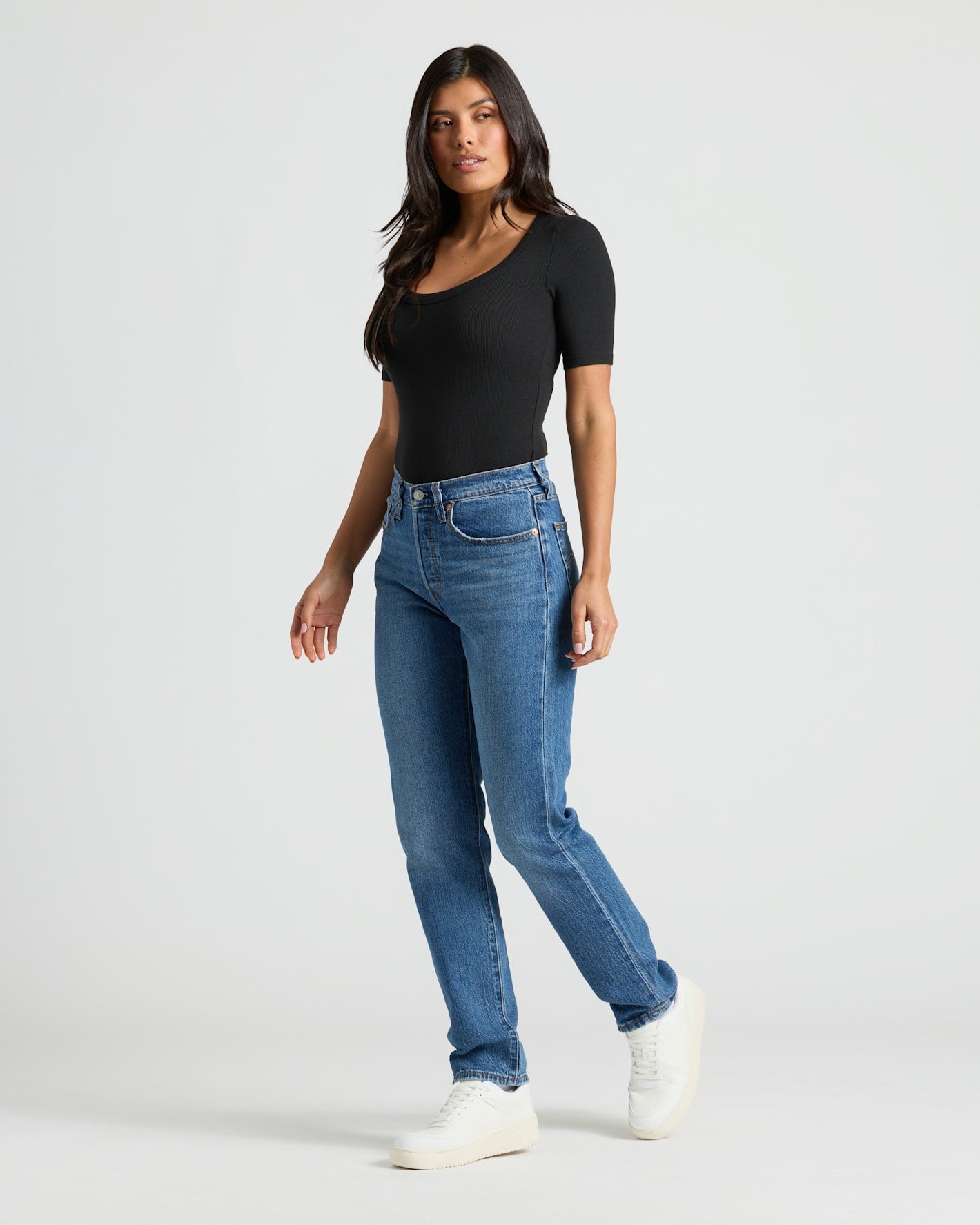 Womens Ribbed 3/4 Sleeve Scoop Neck Tee 3-Pack
