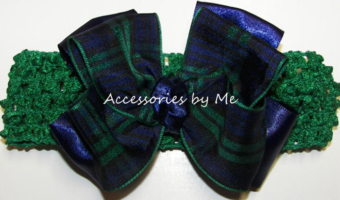 Blackwatch Plaid Navy Blue Green Bow Socks