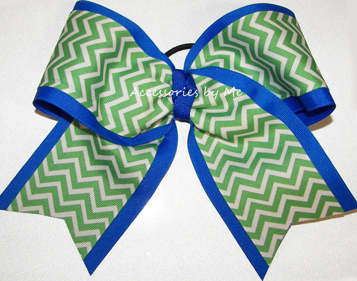 Chevron Lime Green Electric Blue Big Cheer Bow