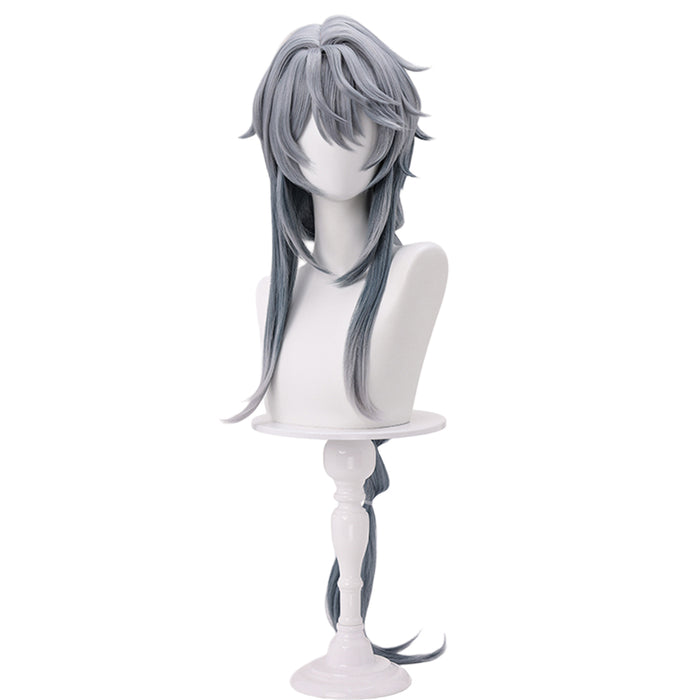 DokiDoki Game Honkai: Star Rail Cosplay Sunday Wig Long Straight Grey Hair Braided Ponytail The Glorious Mysteries Doujin