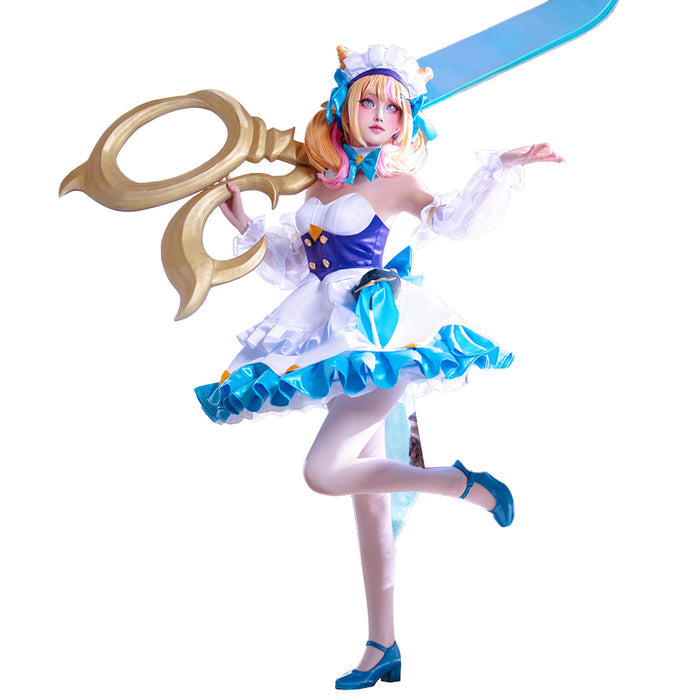 DokiDoki-R Game Cosplay Gween Costume White Blue Maid Dress Prestigee Cafee Cutties