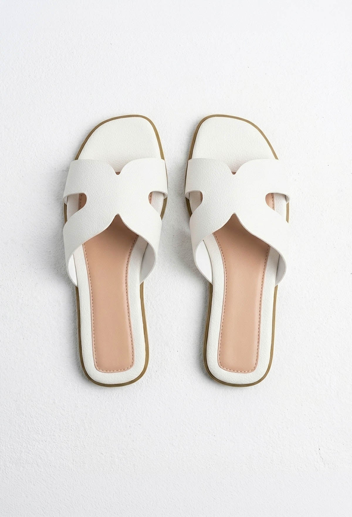 Forever You White Faux Leather Sliders
