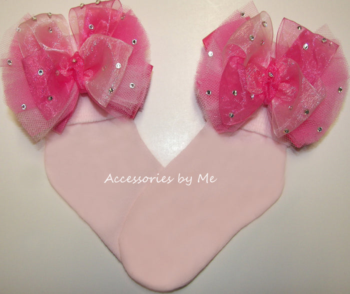 Glitzy Hot Pink Tutu Bow Socks