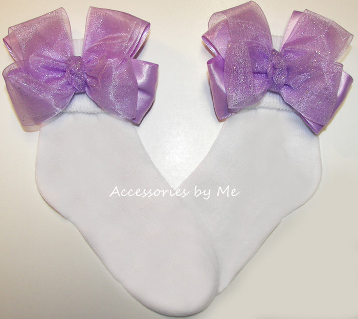 Glitzy Lavender Organza Bow Socks