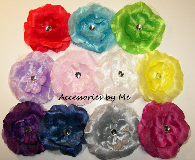 Glitzy Organza Peony Flower Marabou Hair Bow - Accessories by Me