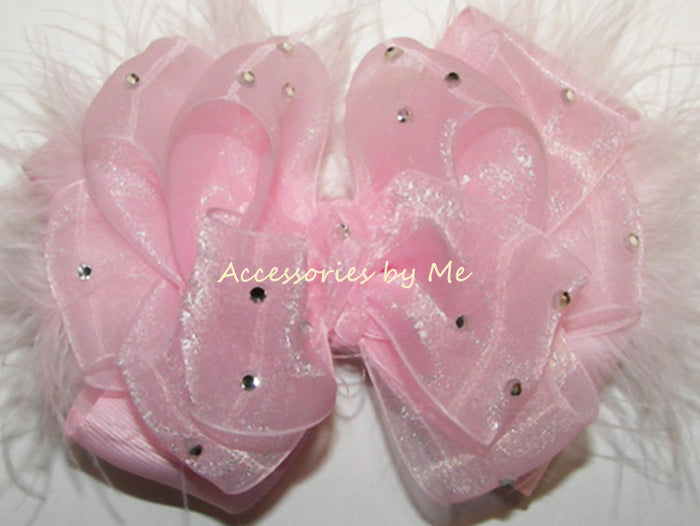 Glitzy Pink White Marabou Crochet Headband - Accessories by Me