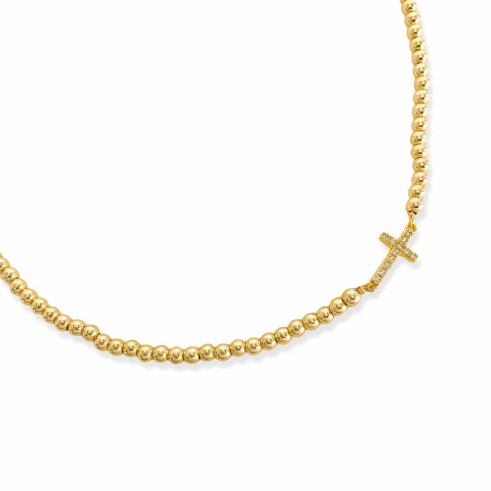 Gold Beaded Sideways Cross Necklace Gold Beaded Sideways Cross Necklace Bracelet