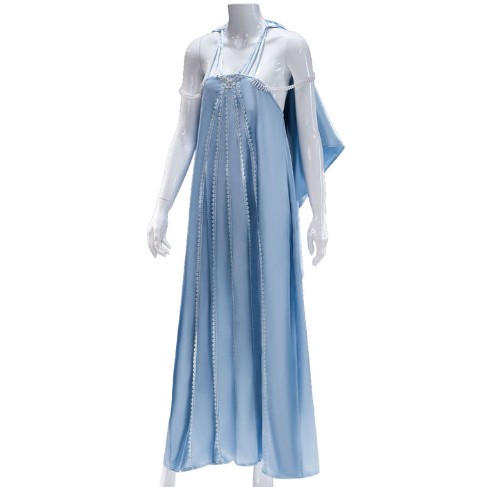 【In Stock】【Size S-2XL】DokiDoki-N Movie Cosplay Blue Sleeveless Costume Long Formal Dress