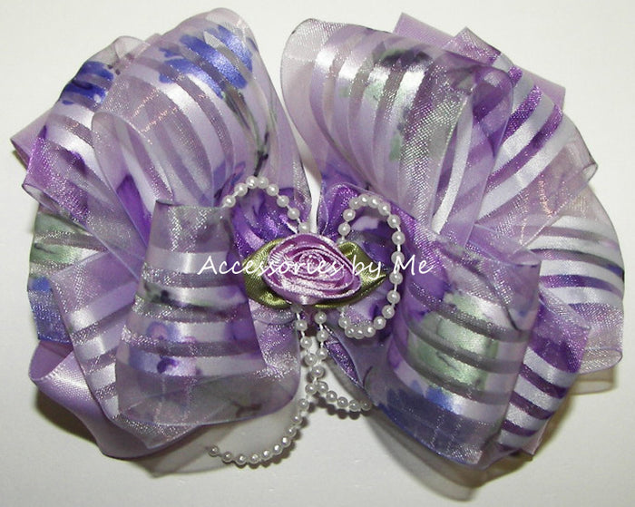 Fancy Lavender Organza Satin Floral Hair Bow - Accessories by Me
