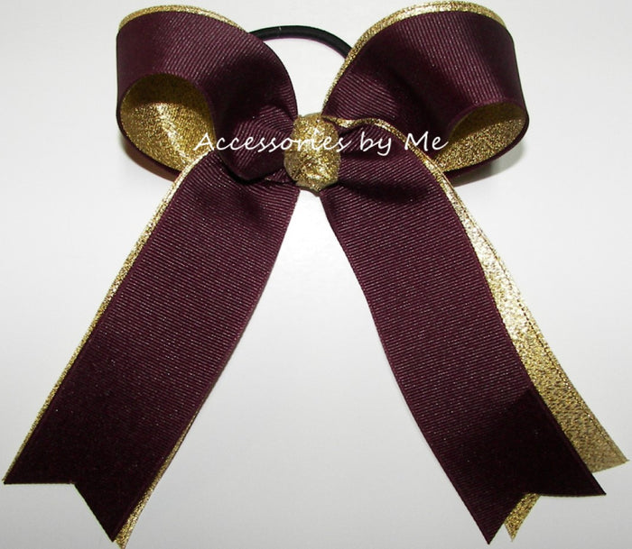 Maroon and Gold Metallic Ponytail Bow