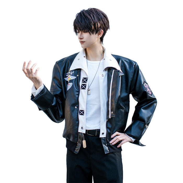 【Partially Ready For Ship】【Size S-2XL】DokiDoki-R Game Love and Deepspace Cosplay Caleb Costume Black Leather Jacket DAA Standard Uniform Aerospace