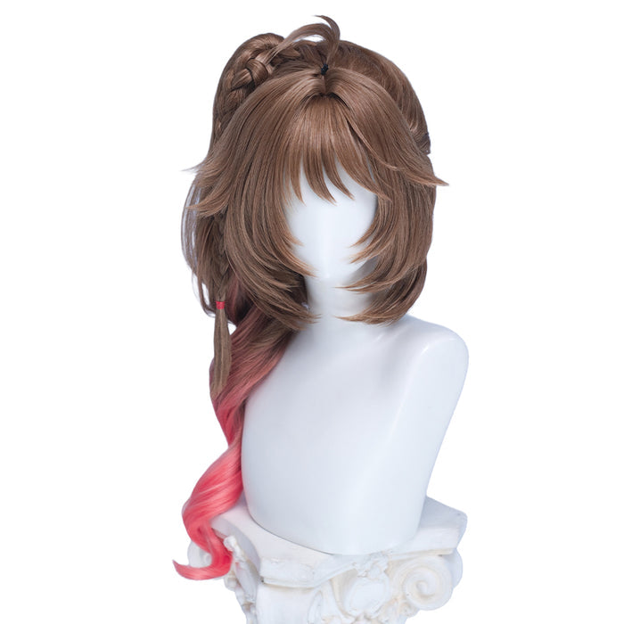 【Ready For Ship】DokiDoki Game Arknights: Endfield Cosplay Ardelia Wig Long Curly Brown Red Highlight Hair Side Ponytail