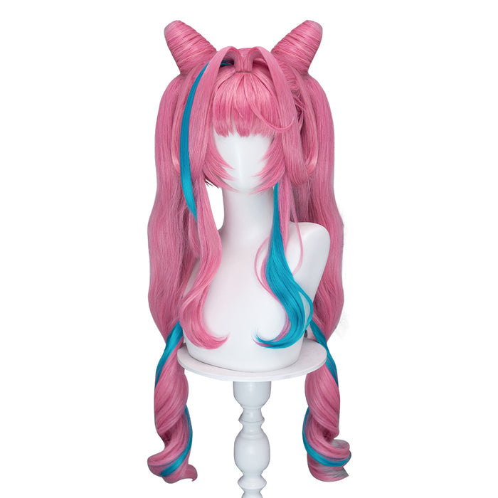 【Ready For Ship】DokiDoki Game Arknights: Endfield Cosplay Yvonne Wig Long Curly Pink Blue Highlight Hair Pigtails