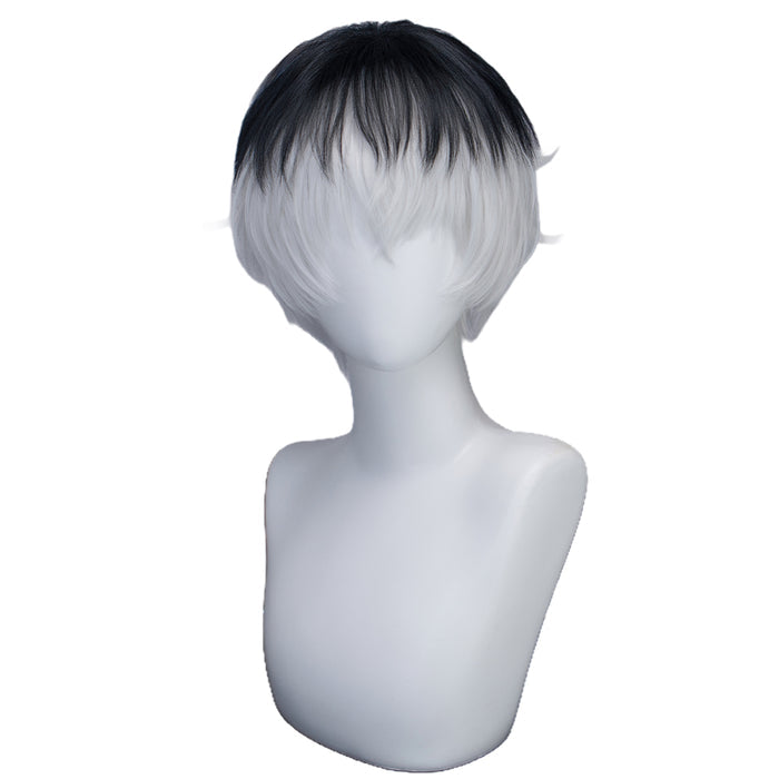 【Ready For Ship】DokiDoki Game Cosplay Wig Short Black White Layered Hair