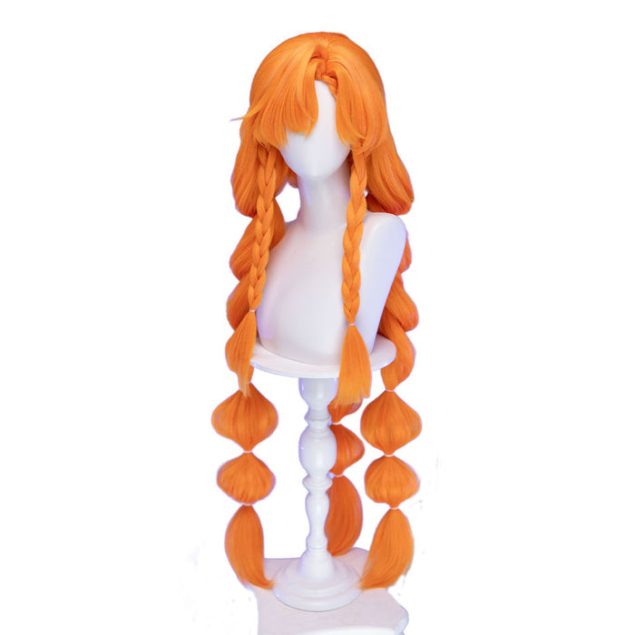 【Ready For Ship】DokiDoki Game Wuthering Waves Cosplay Sigrika Wig Long Orange Hair Bubble Braid Ponytail