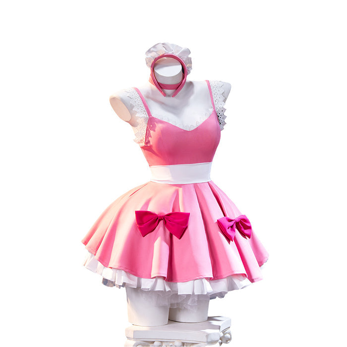 【Ready For Ship】【Last Batch】DokiDoki-R Anime Cosplay Costume Lace Pink Bow Dress Sweets Paradise Maid Outfit