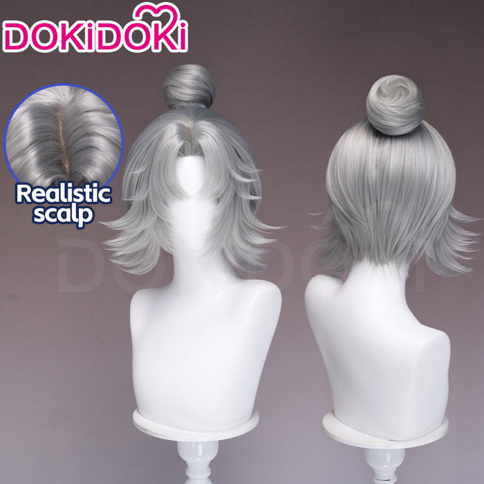 【Ready For Ship】【Small Area Front Lace】Dokidoki Game Cosplay Wig Short Curly White Hair Detachable Buns