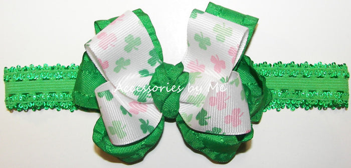 Frilly St. Patrick's Day Shamrock Ruffle Bow Lace Headband